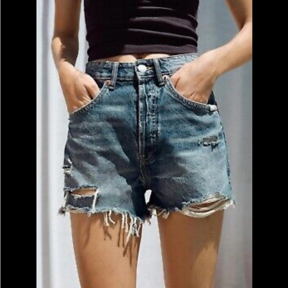 Zara Distressed Jean Shorts High-Waisted - Picture 1 of 15